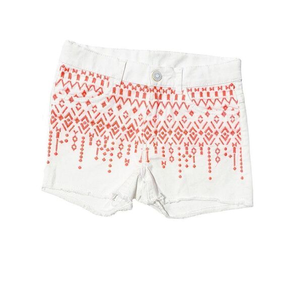 H&M Coral Embroidered White Raw Hem Shorts - Picture 1 of 3